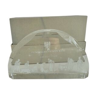 Hand Crafted Jeweled Cross Glass Nativity With Original Box